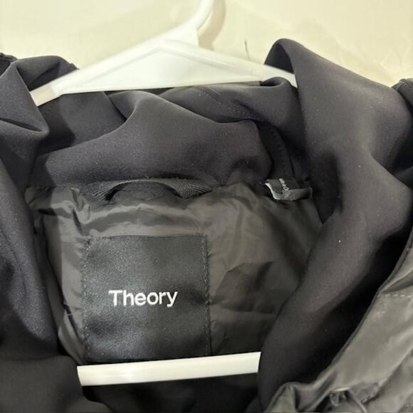 Theory Jacket Womens Medium Puffer Combo Knit Tech Hooded Full Zip Lightweight - Picture 3 of 9